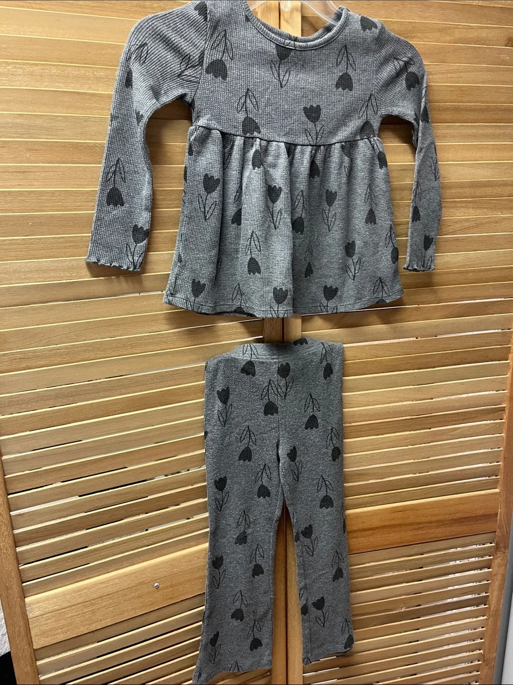 Carter's Gray Floral Ribbed Long-Sleeve Pajama Set